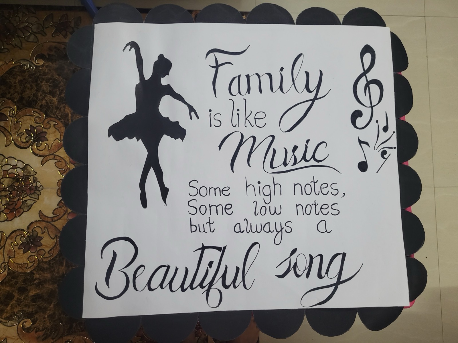‘Family is like Music’ calligraphy quote chart