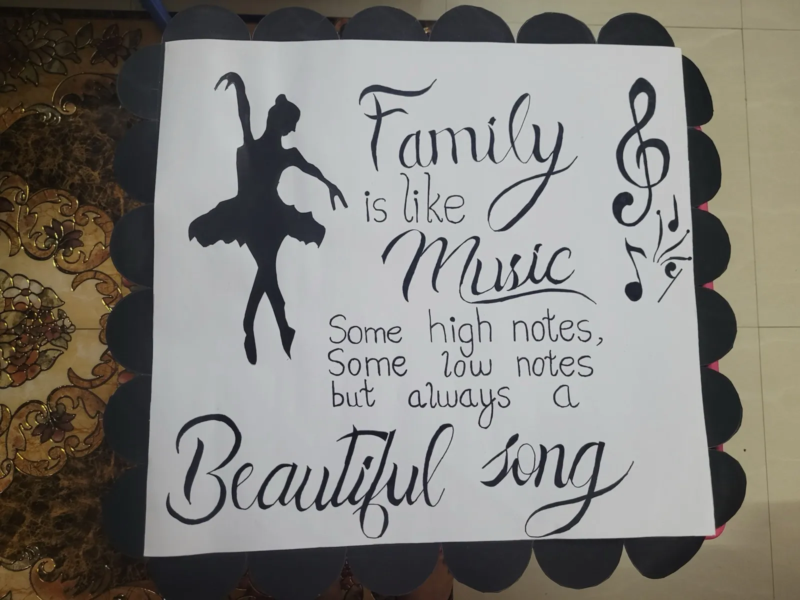 ‘Family is like Music’ calligraphy quote chart
