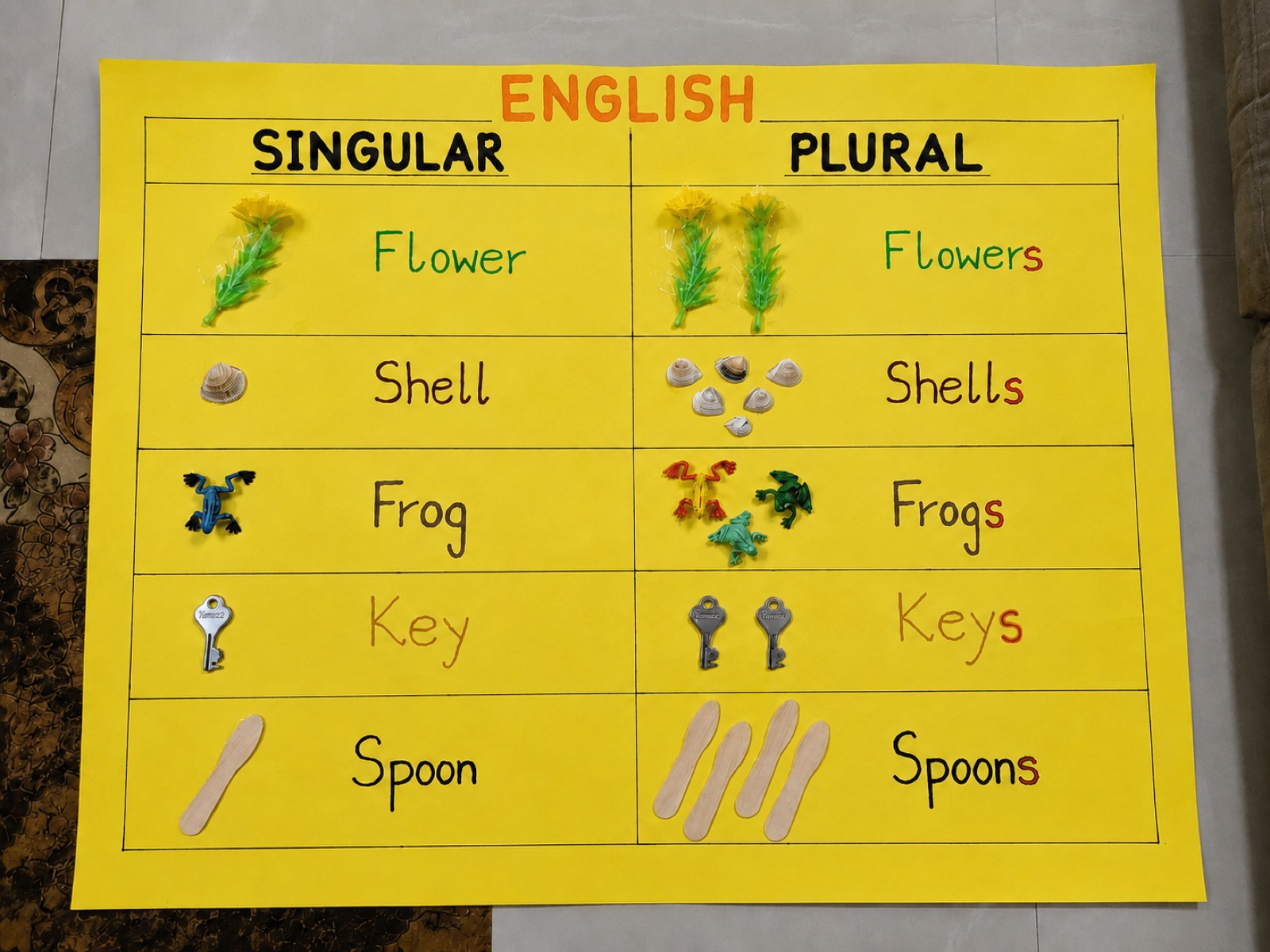 Singular and plural learning chart