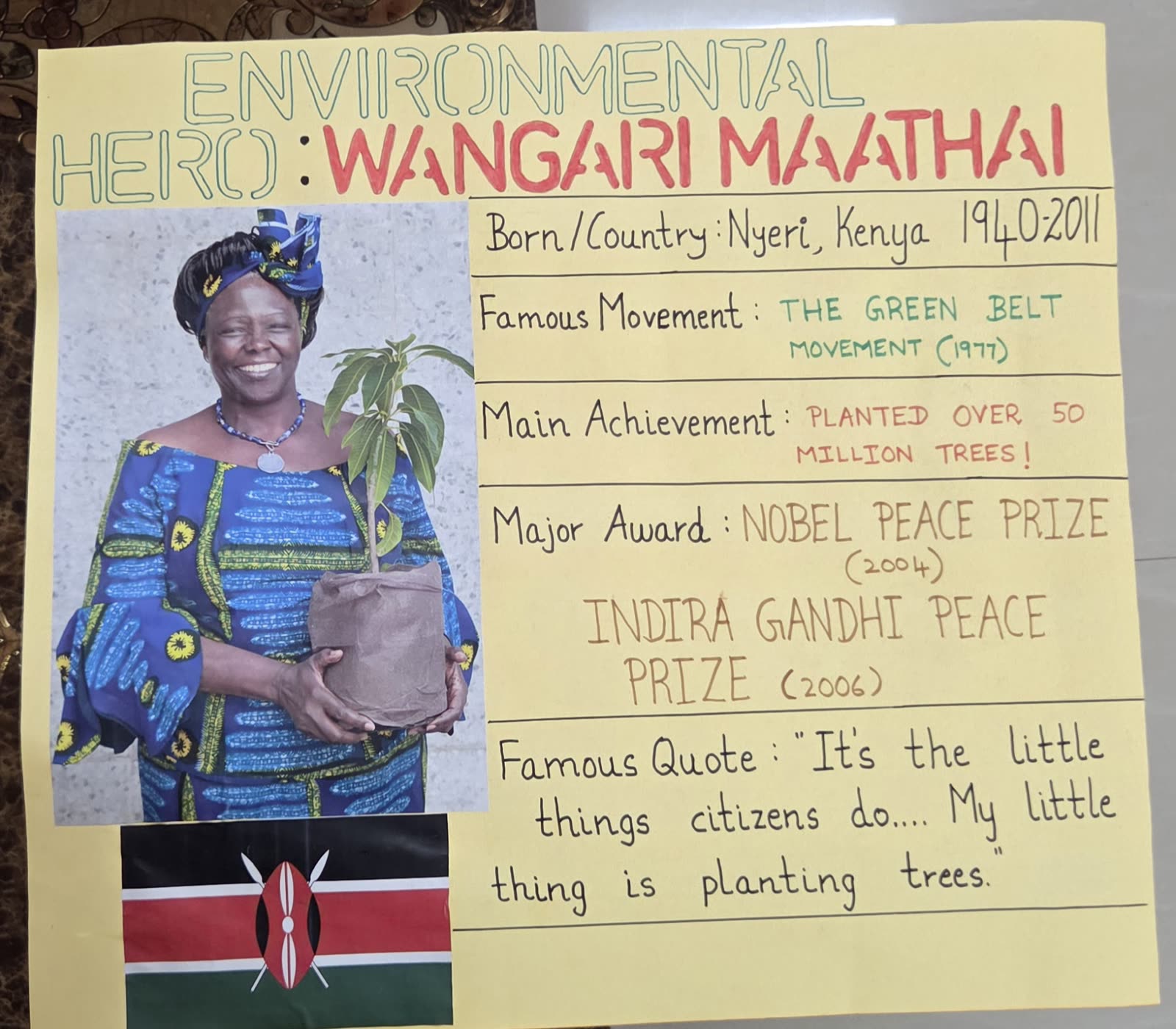 Environmental hero Wangari Maathai biography chart
