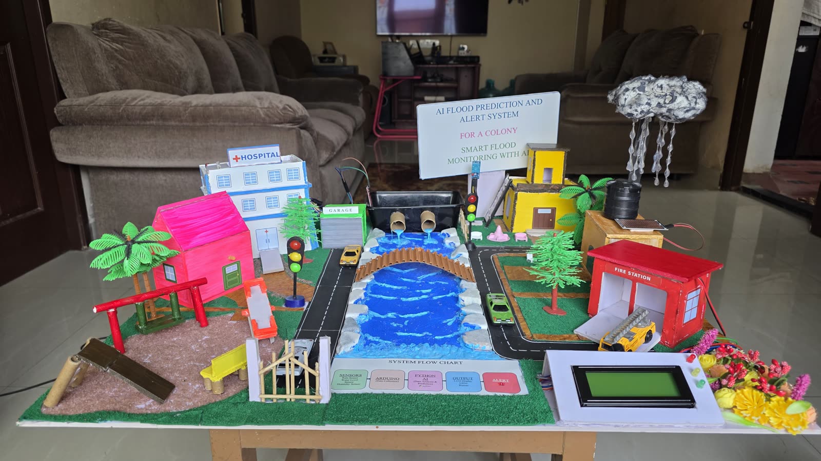 Flood detection system — Arduino working model with water-level sensors